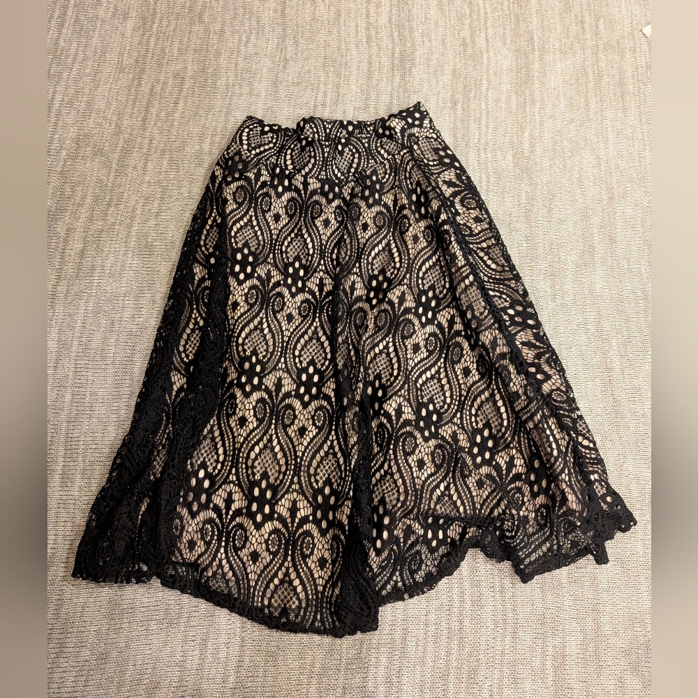 Myth Black & Cream Grunge Lace Whimsigoth Lined Pleated Skirt S Mystical Gothic